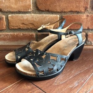 Black Leather Floral Dansko Strap Sandals